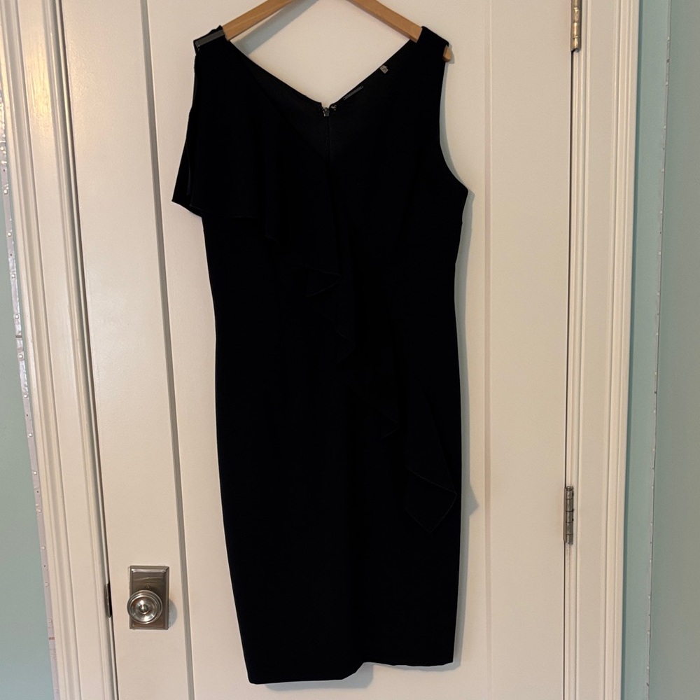 Elie Tahari Black One-Shoulder Ruffle Sheath Dress, Size 10